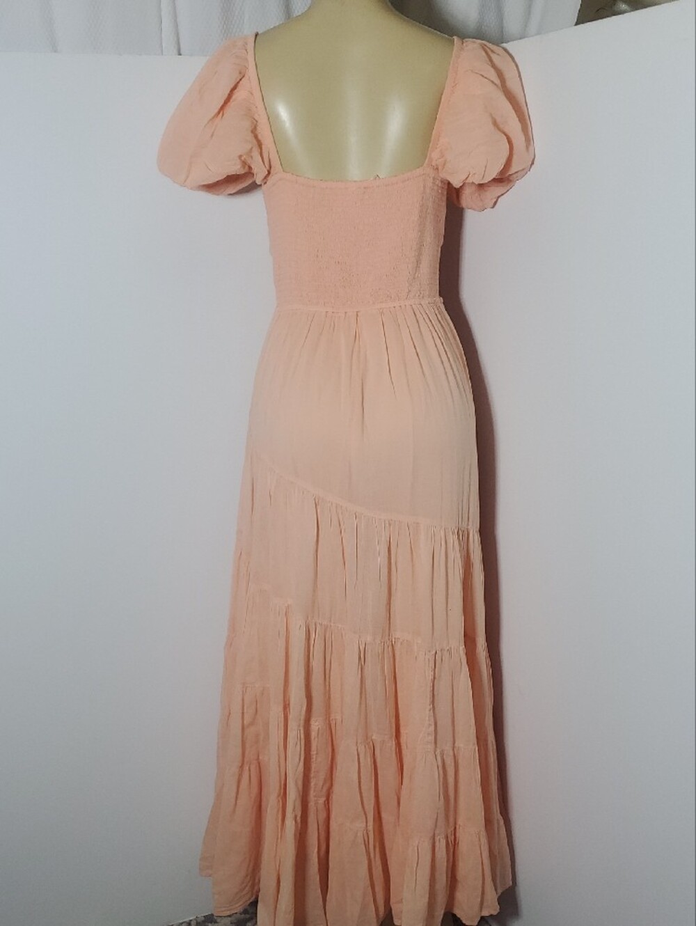 FREE PEOPLE Sundrenched Maxi Dress Peach Puff with Puff Sleeves Size L - Picture 7 of 15
